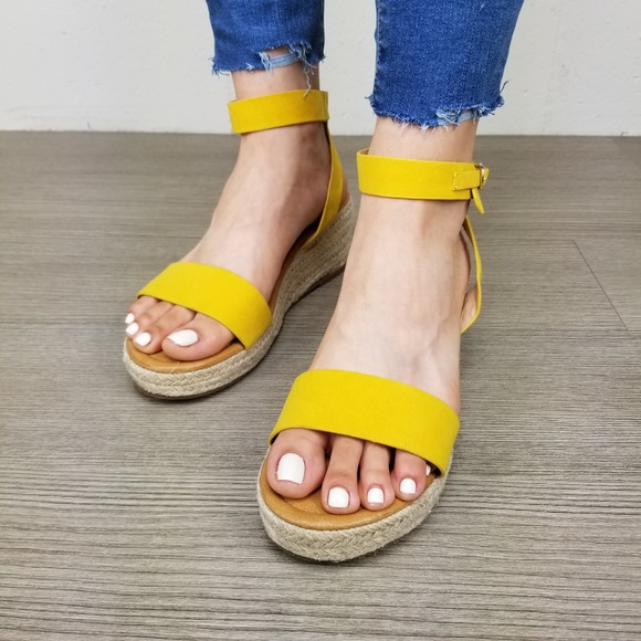 Yellow Open Toe Espadrille Wedge Sandals - Picture 3 of 8